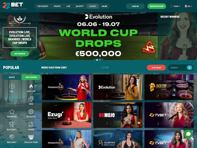 22bet casino homepage