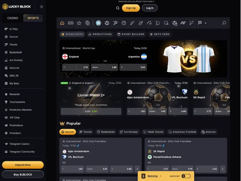 lucky block sports betting page