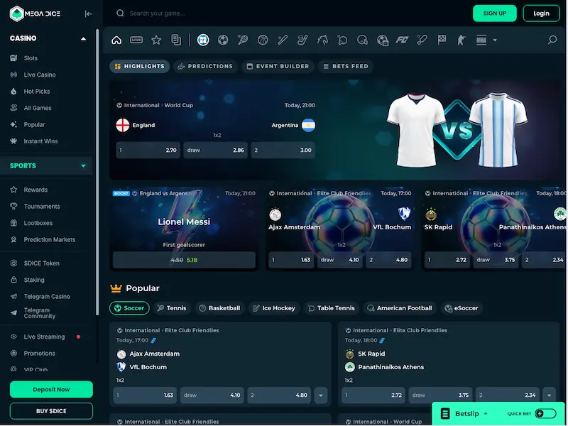 mega dice sports betting page
